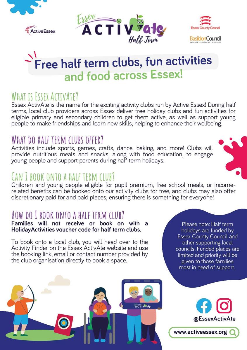 Essex Activate Half-term Flyer