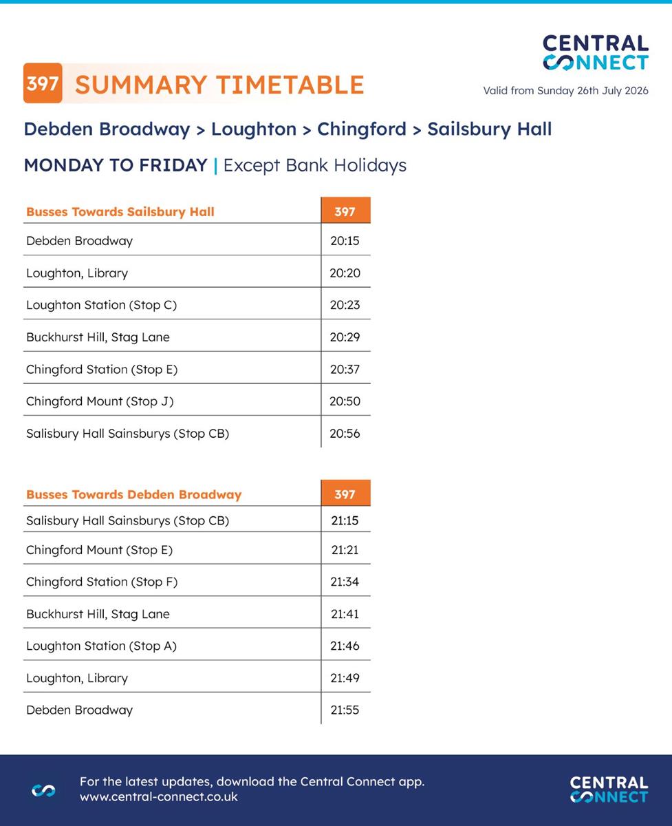 397 Bus Route Timetable
